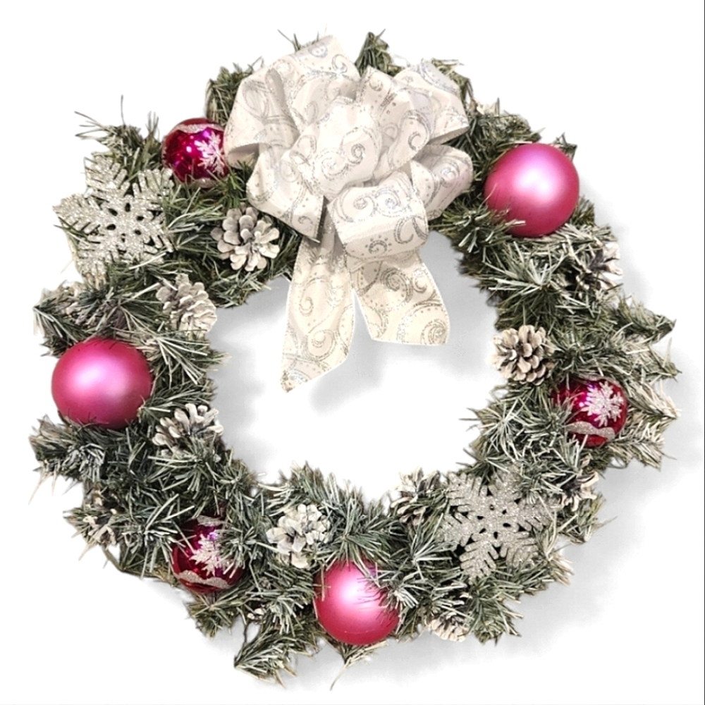 Frosted Pink, White & Silver Wreath